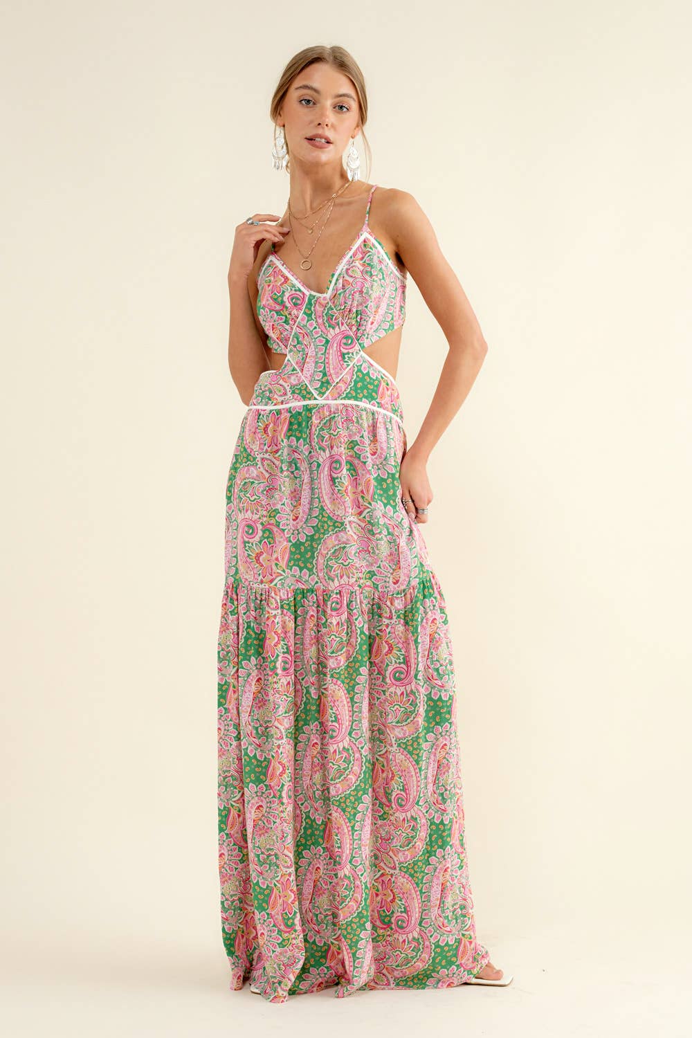 Cut Out Tie Back Maxi Dress